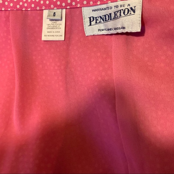 Pendleton 100% SILK hot pink & white TINY polka dot w pink grosgrain trim Sz 6 - Picture 11 of 13